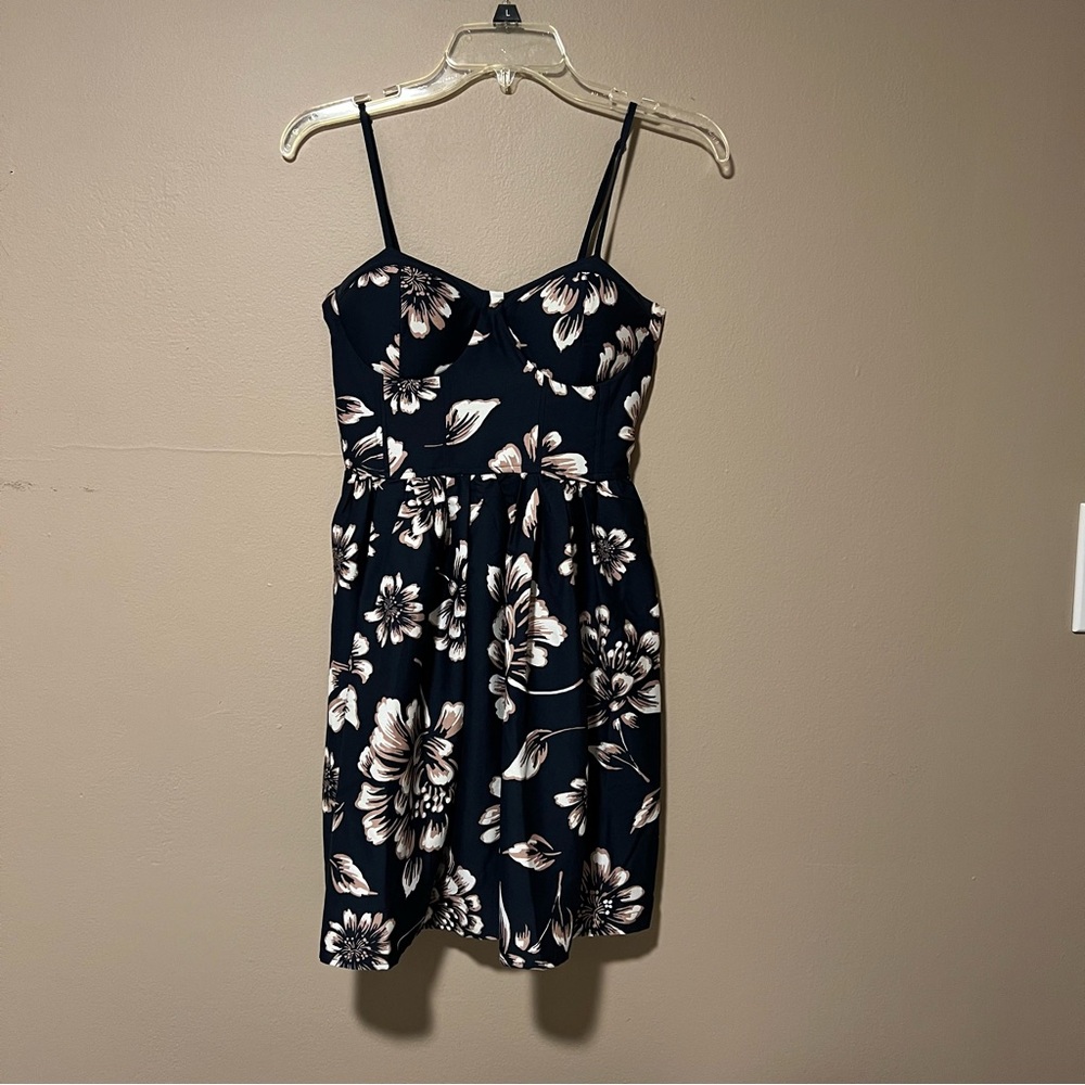 Band of Gypsies Black and Cream Floral Mini Dress